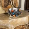 Navajo Running Bear Sterling & Multi-Gemstone Cuff Bracelet - Image 2