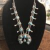 Navajo Artist Thomas Francisco Egyptian Web Turquoise & Sterling Squash Blossom Necklace & Earrings