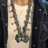 Navajo Artist Thomas Francisco Egyptian Web Turquoise & Sterling Squash Blossom Necklace & Earrings - Image 2